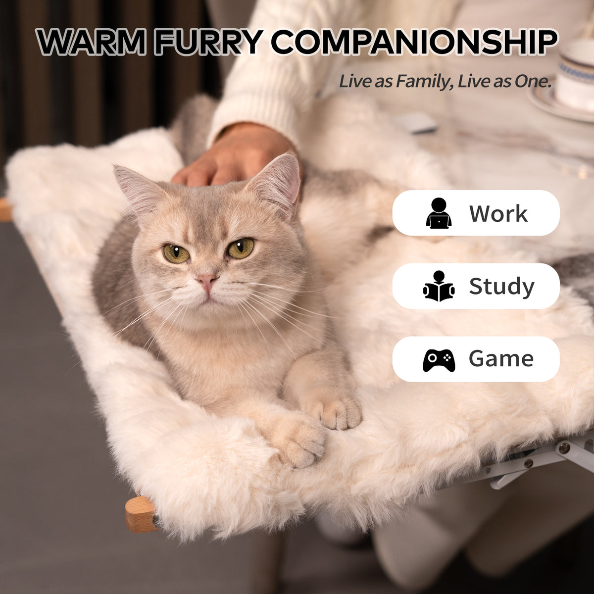 CheerPals Foldable Desk Cat Bed Hammock, Clip-On Plush Cat Shelf with Sturdy Metal Frame, Built-in Pillow Edge, Supports up to 40 Lbs, Anti-Shedding Resting Seat