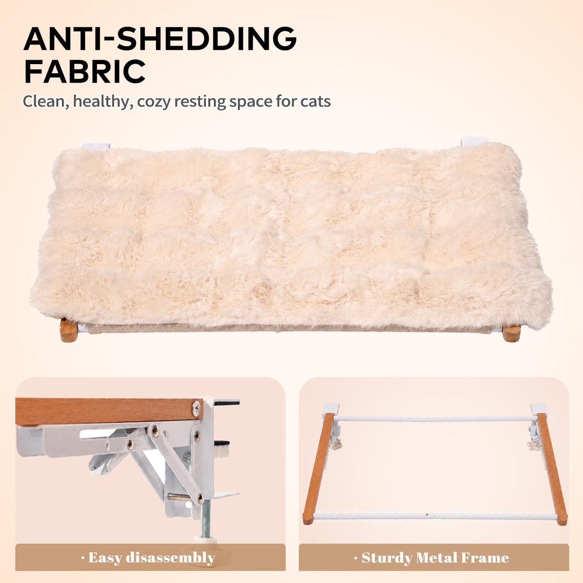 CheerPals Foldable Desk Cat Bed Hammock, Clip-On Plush Cat Shelf with Sturdy Metal Frame, Built-in Pillow Edge, Supports up to 40 Lbs, Anti-Shedding Resting Seat