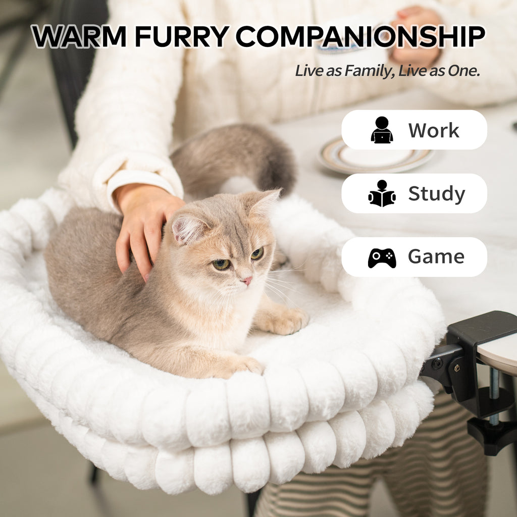 Cat Desk Bed with Reversible Cushion, 90°Foldable Cat Hammock for Desk Mounted Removable & Washable, Suitable for Medium-to-Large Cats and Puppy, Cloud Series