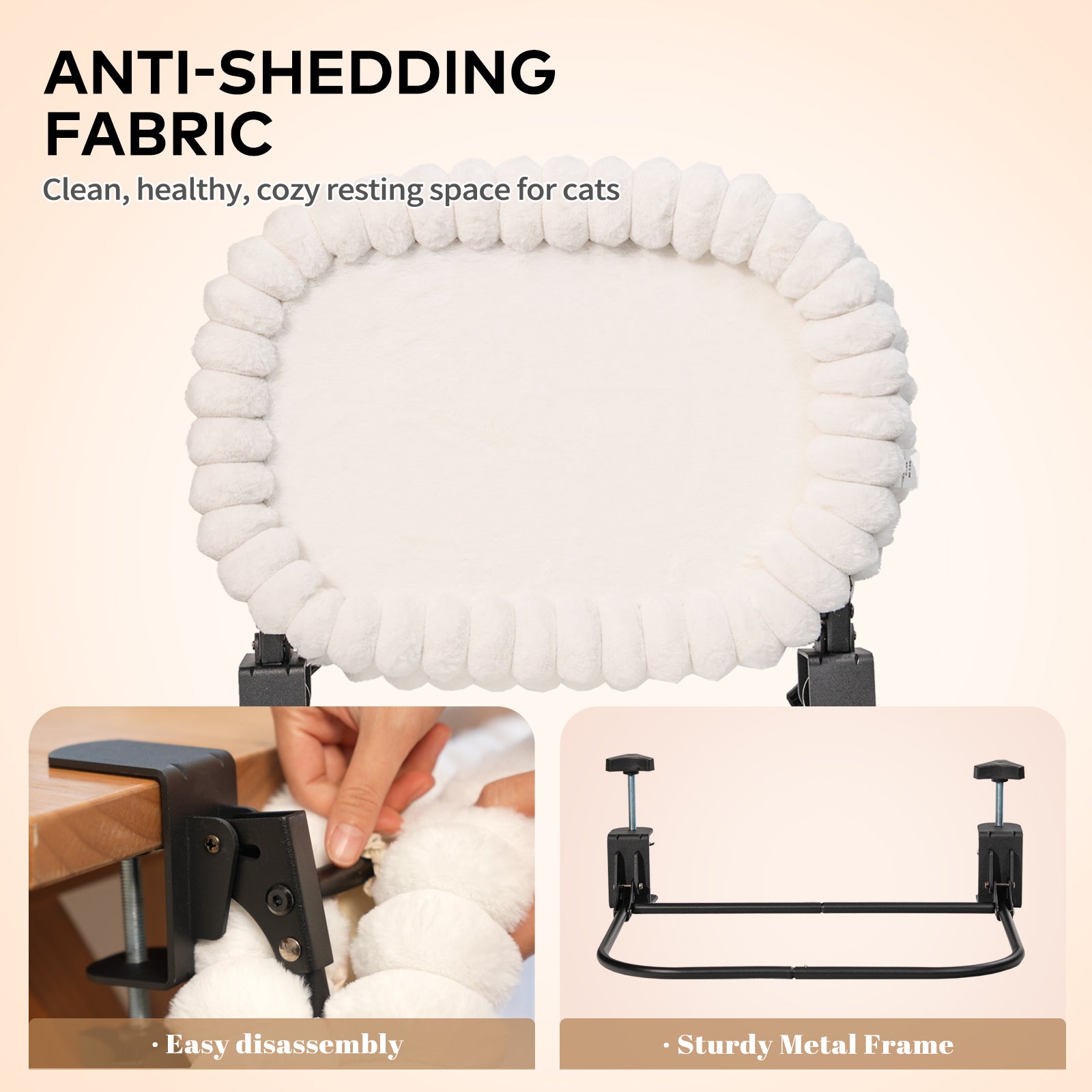Cat Desk Bed with Reversible Cushion, 90°Foldable Cat Hammock for Desk Mounted Removable & Washable, Suitable for Medium-to-Large Cats and Puppy, Cloud Series