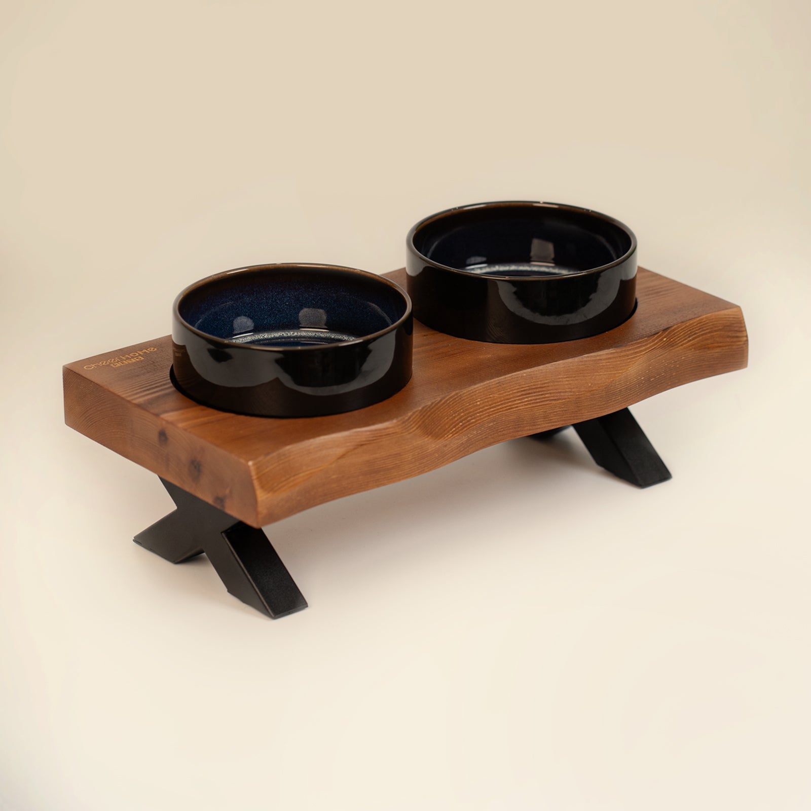Raised Cat Ceramic Bowls for Small and Medium Dog, Solid Wooden Dog Food Bowl with Stand, Food Feeding Dishes Water Bowl for Cats and Puppy