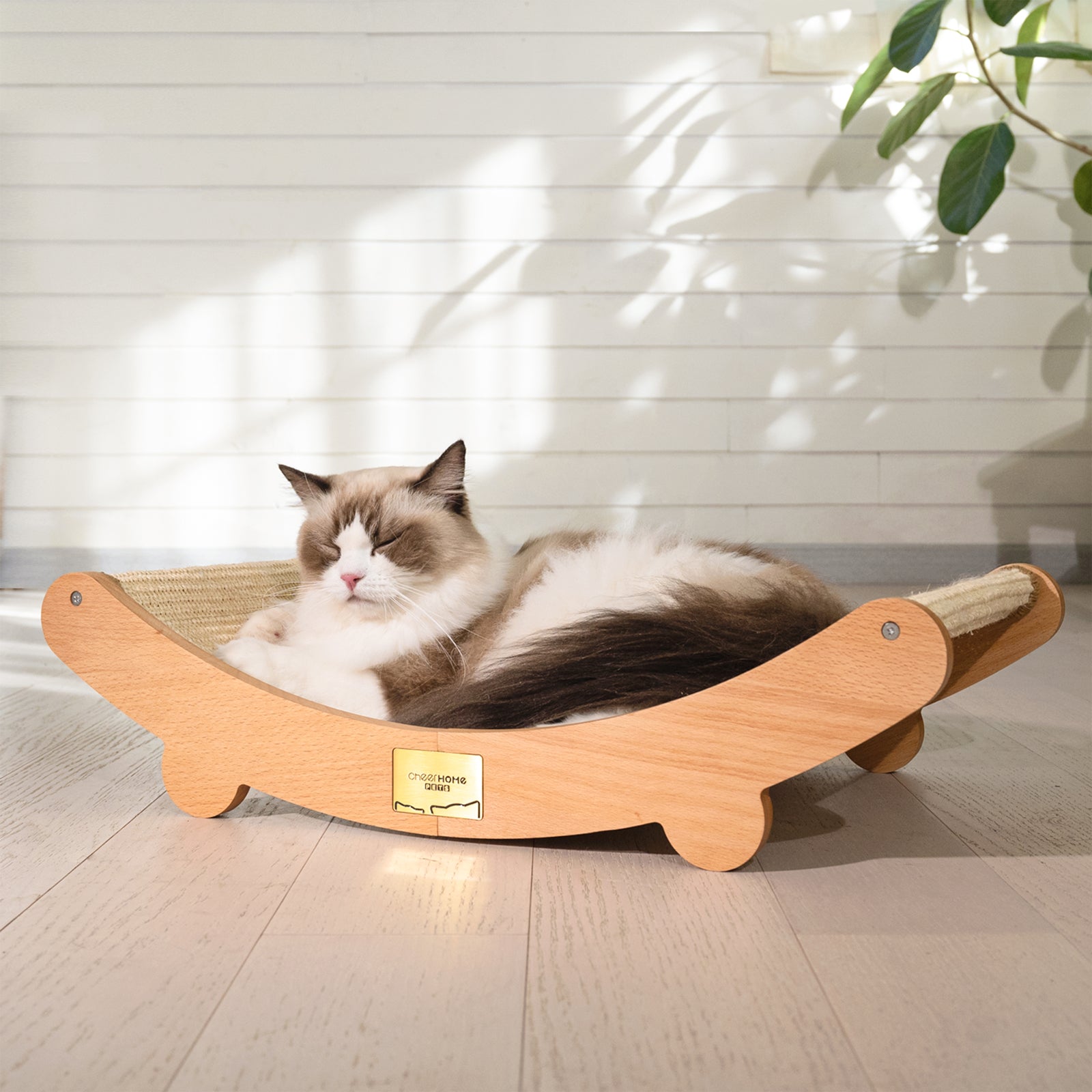 Sisal Cat Scratcher Bed for Indoor Cats Hammock for Scratching Pad Cat Chair Natural Sisal Scratch Post for Large Cats Scratcher Lounge, Wooden Cat Furniture