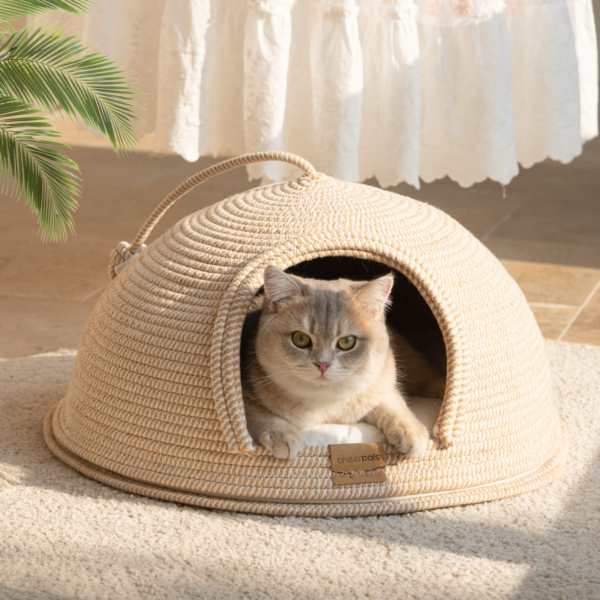CheerPals Cat Cave Bed with Cushion, 21*21in All-Season Large Cats House Tent with Toy Ball for Indoor