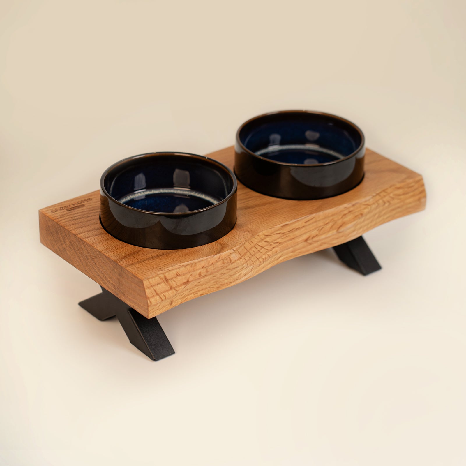 Raised Cat Ceramic Bowls for Small and Medium Dog, Solid Wooden Dog Food Bowl with Stand, Food Feeding Dishes Water Bowl for Cats and Puppy