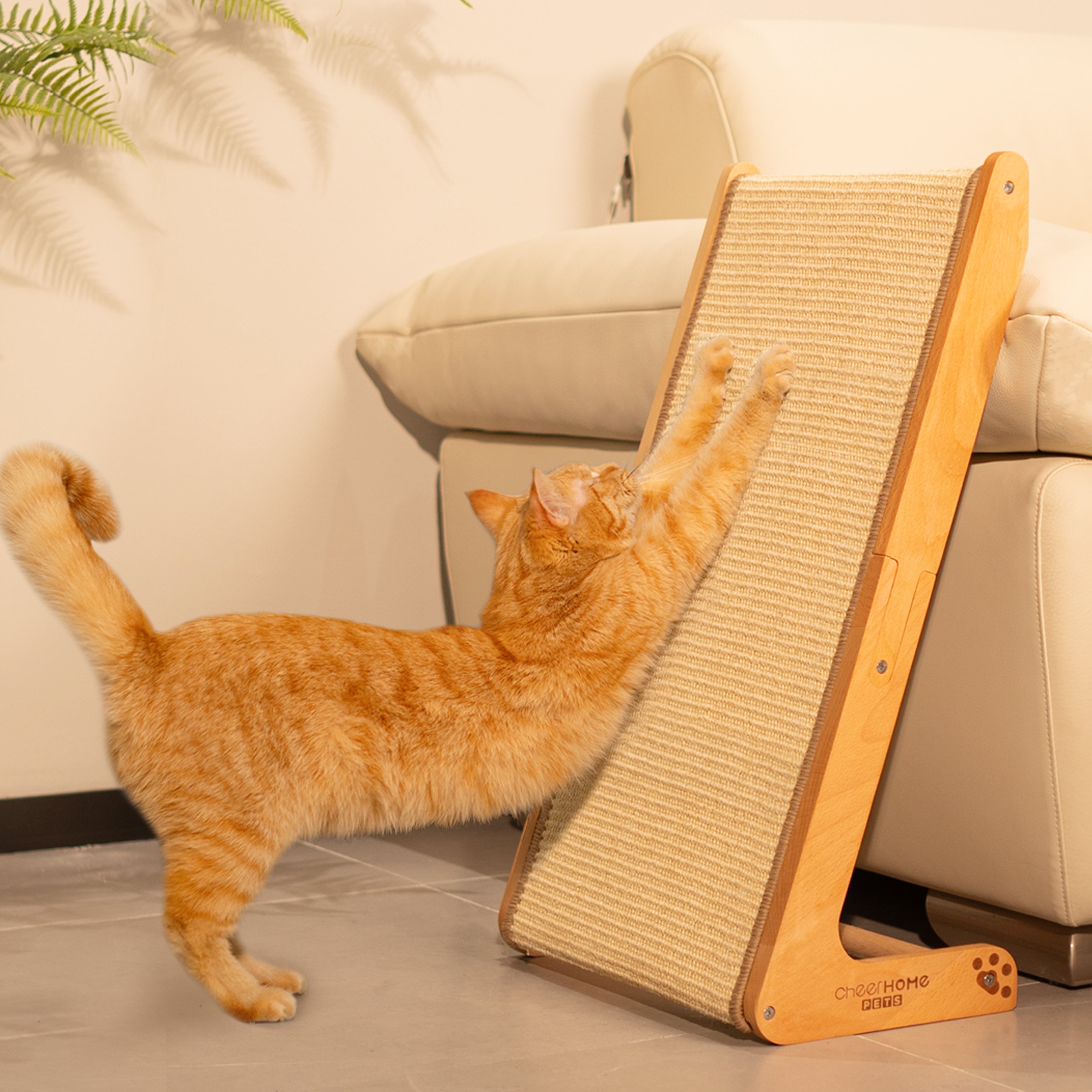 Sisal Cat Scratcher Ramp for Indoor Cats, 24.8" L Shape Scratching Post Climbing Vertical Cat Scratch Pad, Solid Wooden Cat Furniture