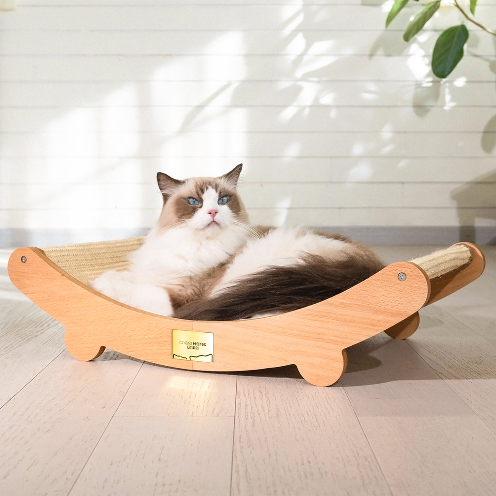 Sisal Cat Scratcher Bed for Indoor Cats Hammock for Scratching Pad Cat Chair Natural Sisal Scratch Post for Large Cats Scratcher Lounge, Wooden Cat Furniture