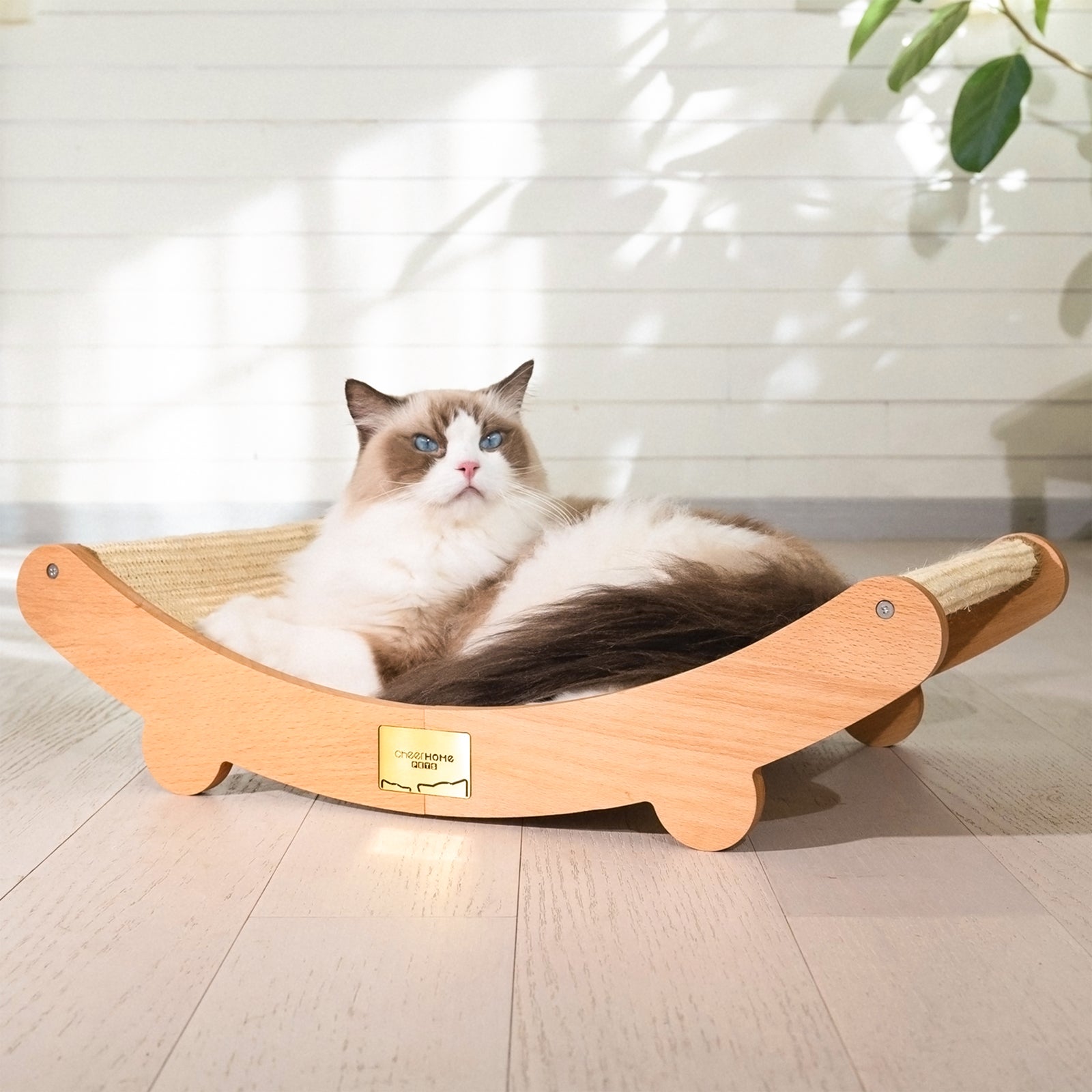 Sisal Cat Scratcher Bed for Indoor Cats Hammock for Scratching Pad Cat Chair Natural Sisal Scratch Post for Large Cats Scratcher Lounge, Wooden Cat Furniture