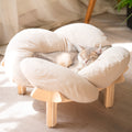 Elevated Flower Cat Bed Wooden with Cushion Fluffy Pet Couch Sofa for Indoor Cats Raised Kitty Lounge Chair Suitable for Puppy, Cat Furniture