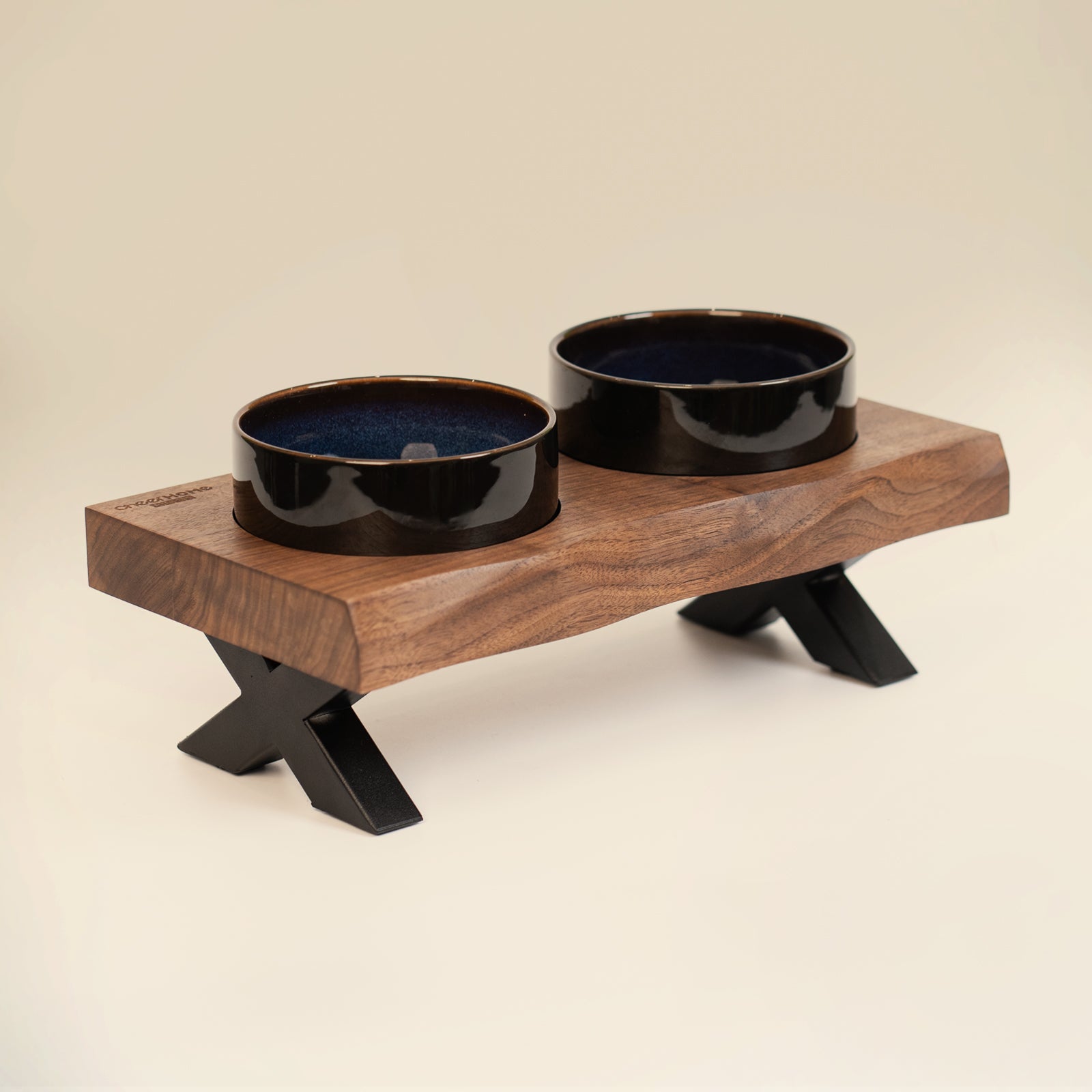 Raised Cat Ceramic Bowls for Small and Medium Dog, Solid Wooden Dog Food Bowl with Stand, Food Feeding Dishes Water Bowl for Cats and Puppy