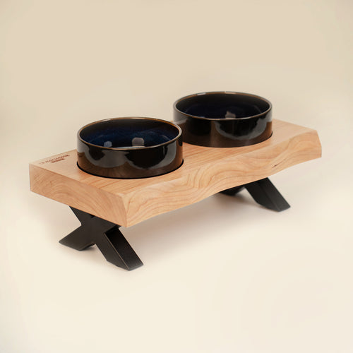 Raised Cat Ceramic Bowls for Small and Medium Dog, Solid Wooden Dog Food Bowl with Stand, Food Feeding Dishes Water Bowl for Cats and Puppy