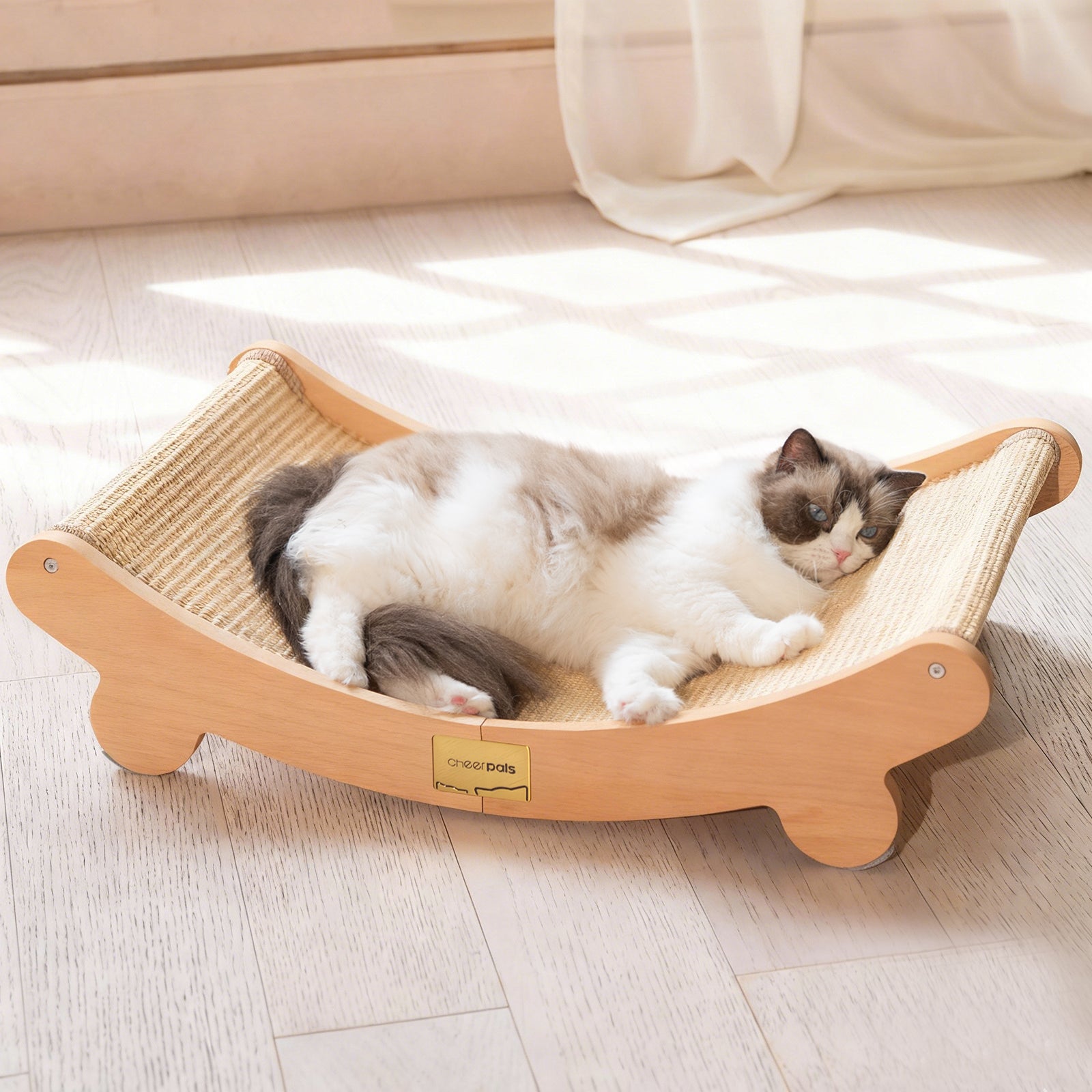 Sisal Cat Scratcher Bed for Indoor Cats Hammock for Scratching Pad Cat Chair Natural Sisal Scratch Post for Large Cats Scratcher Lounge, Wooden Cat Furniture