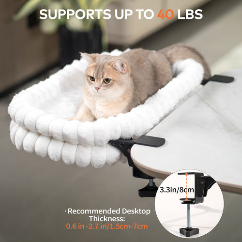 Cat Desk Bed with Reversible Cushion, 90°Foldable Cat Hammock for Desk Mounted Removable & Washable, Suitable for Medium-to-Large Cats and Puppy, Cloud Series