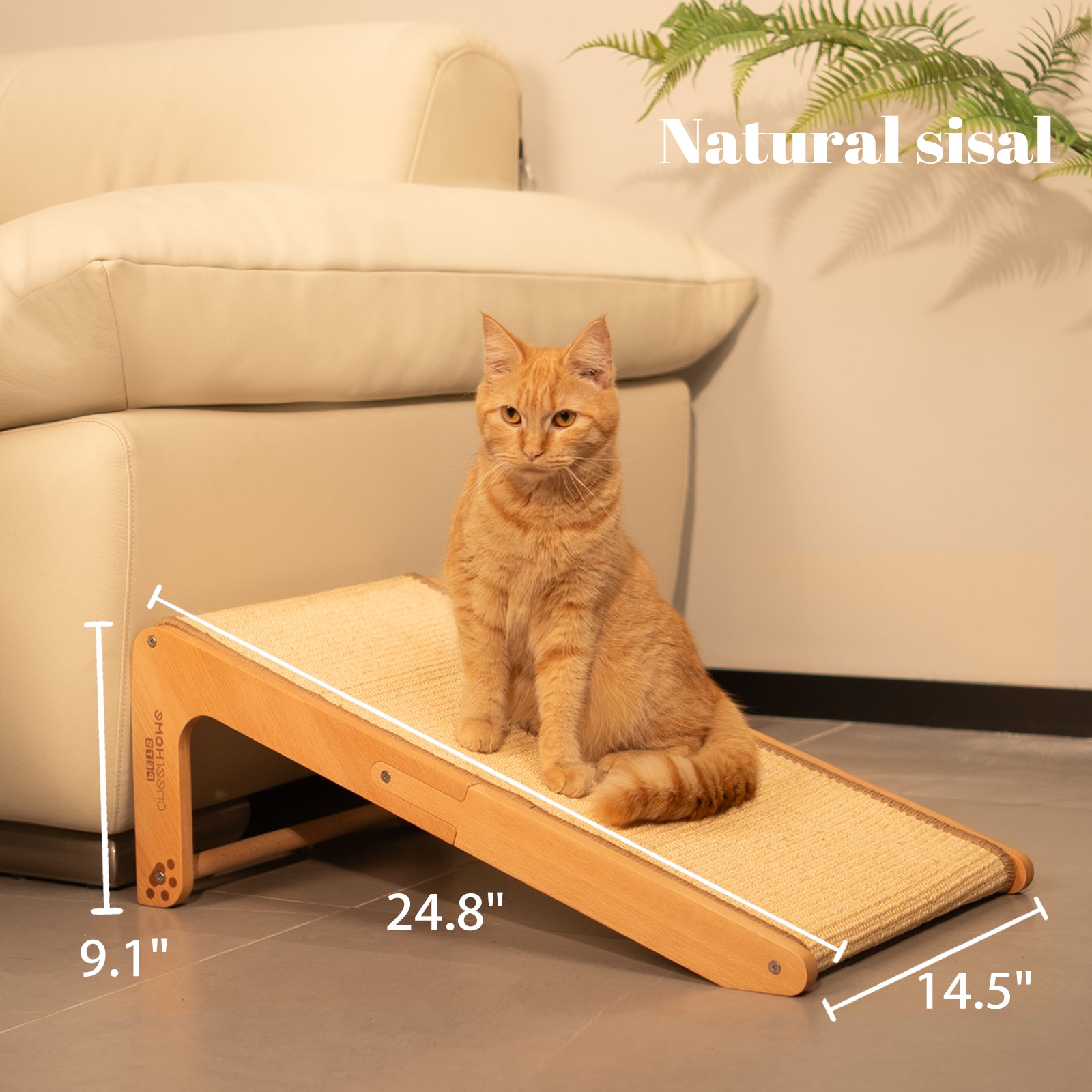Sisal Cat Scratcher Ramp for Indoor Cats, 24.8" L Shape Scratching Post Climbing Vertical Cat Scratch Pad, Solid Wooden Cat Furniture