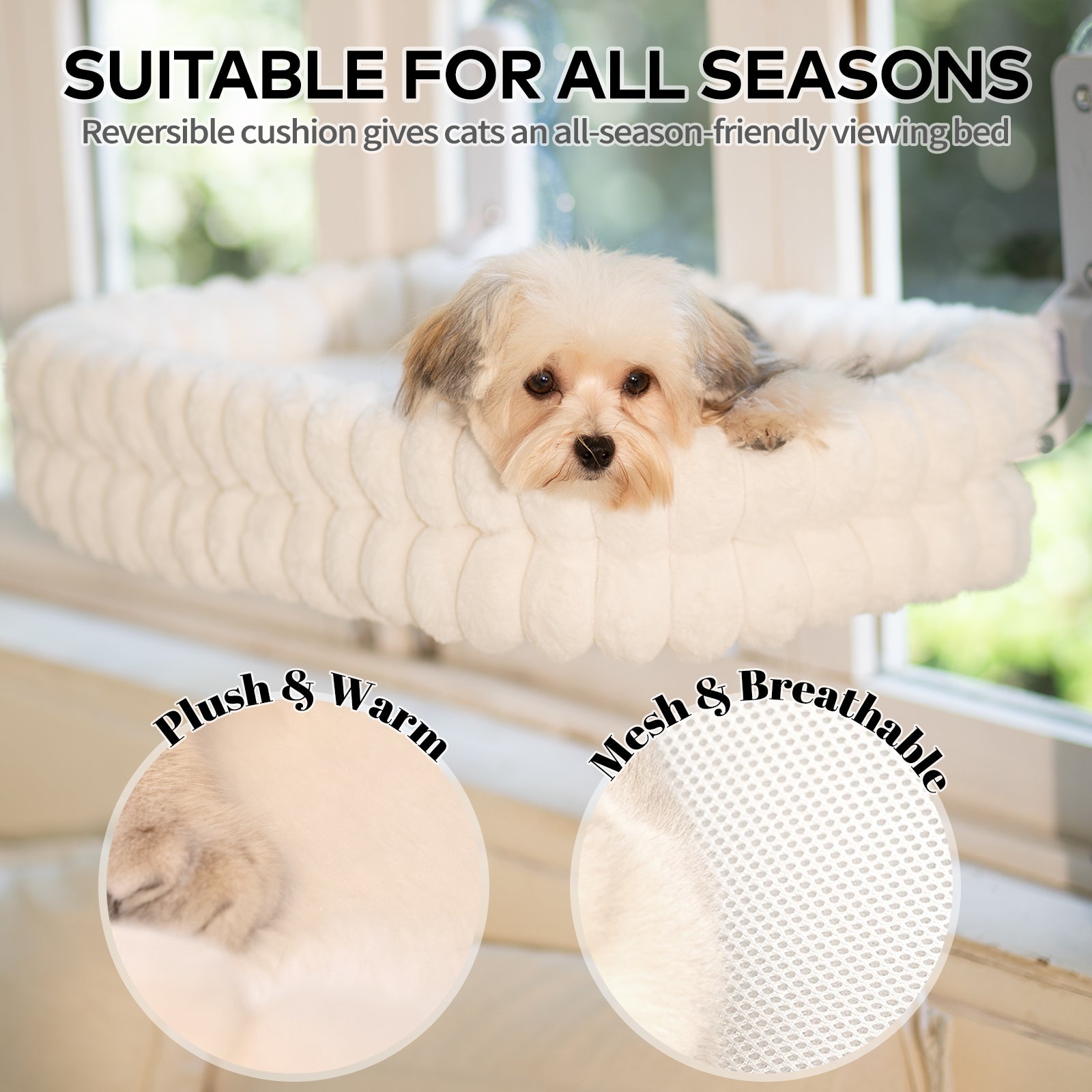 Cat Window Perch for Indoor Cats Hammock for Window with Reversible Cushion, Foldable Cat Window Bed for Large Cats and Kittens