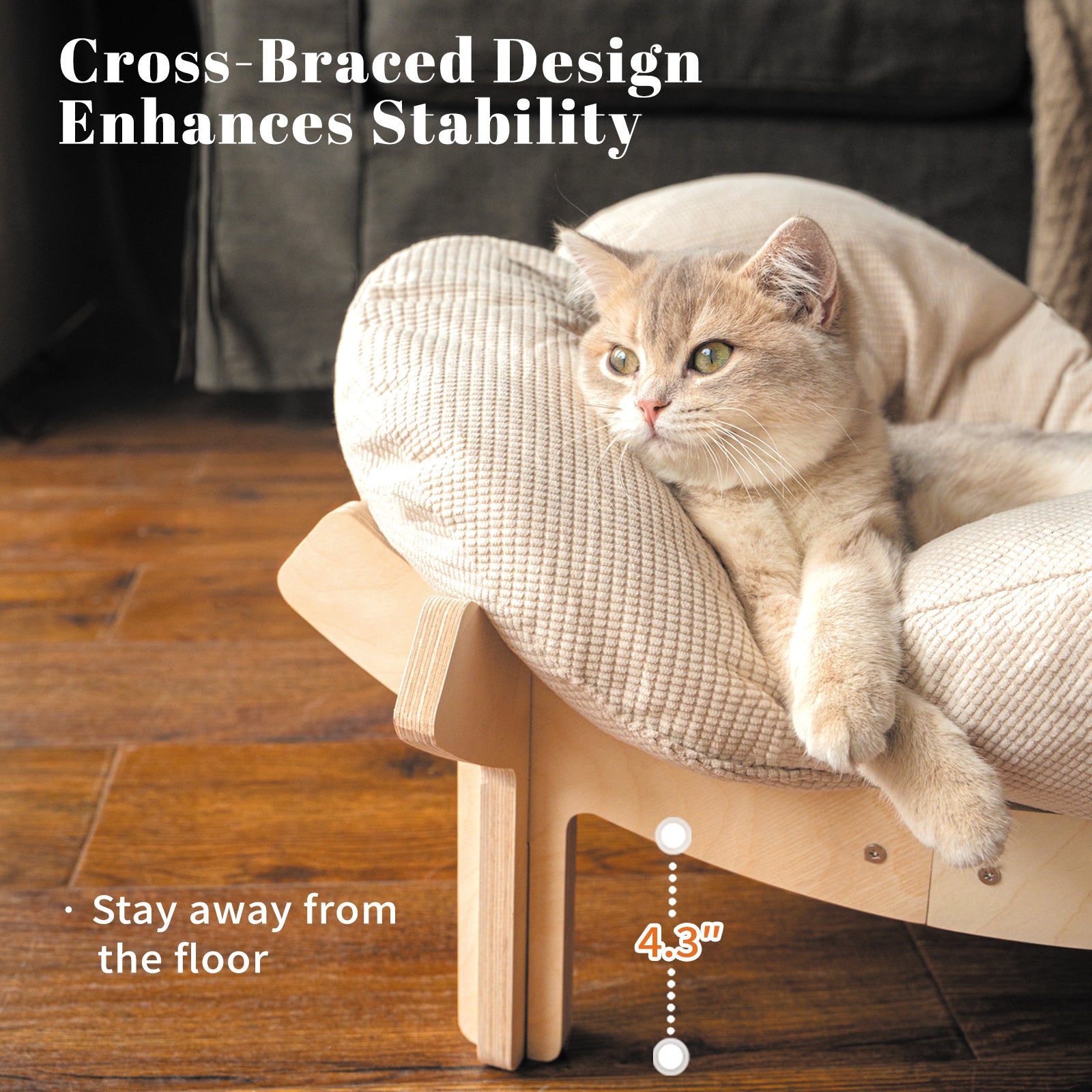 Elevated Flower Cat Bed Wooden with Cushion Fluffy Pet Couch Sofa for Indoor Cats Raised Kitty Lounge Chair Suitable for Puppy, Cat Furniture