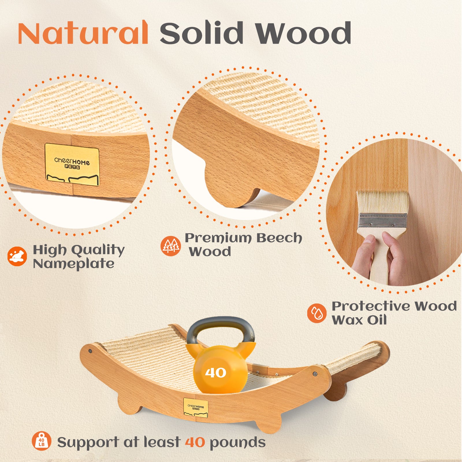 Sisal Cat Scratcher Bed for Indoor Cats Hammock for Scratching Pad Cat Chair Natural Sisal Scratch Post for Large Cats Scratcher Lounge, Wooden Cat Furniture
