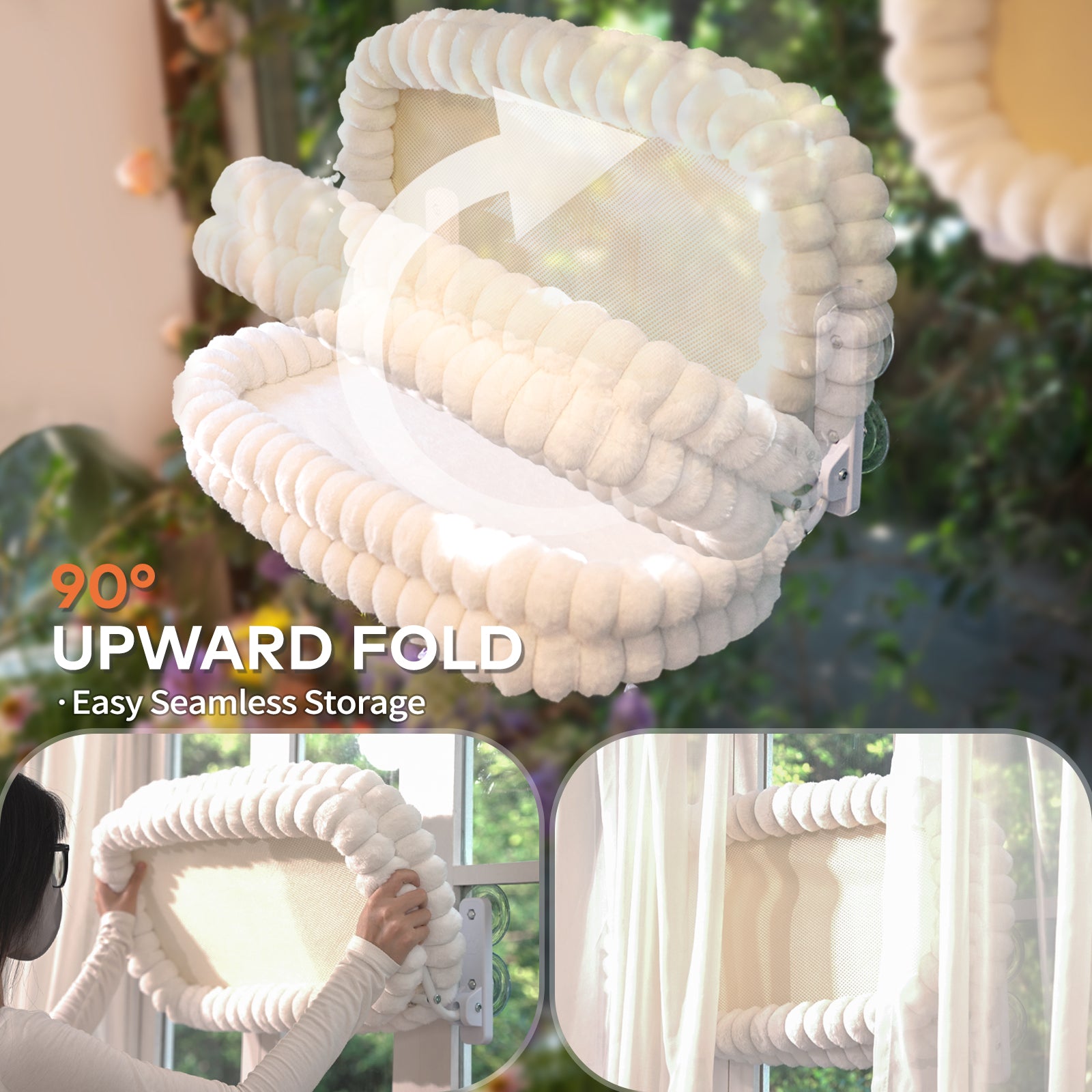 Cat Window Perch for Indoor Cats Hammock for Window with Reversible Cushion, Foldable Cat Window Bed for Large Cats and Kittens