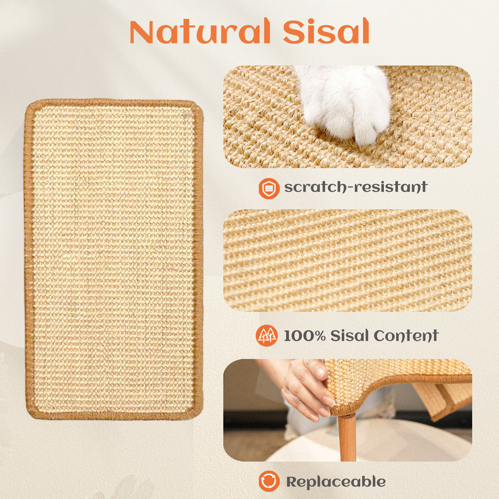 Sisal Cat Scratcher Bed for Indoor Cats Hammock for Scratching Pad Cat Chair Natural Sisal Scratch Post for Large Cats Scratcher Lounge, Wooden Cat Furniture