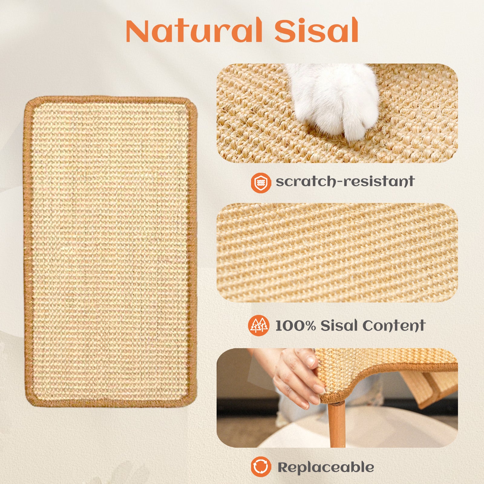 Sisal Cat Scratcher Bed for Indoor Cats Hammock for Scratching Pad Cat Chair Natural Sisal Scratch Post for Large Cats Scratcher Lounge, Wooden Cat Furniture