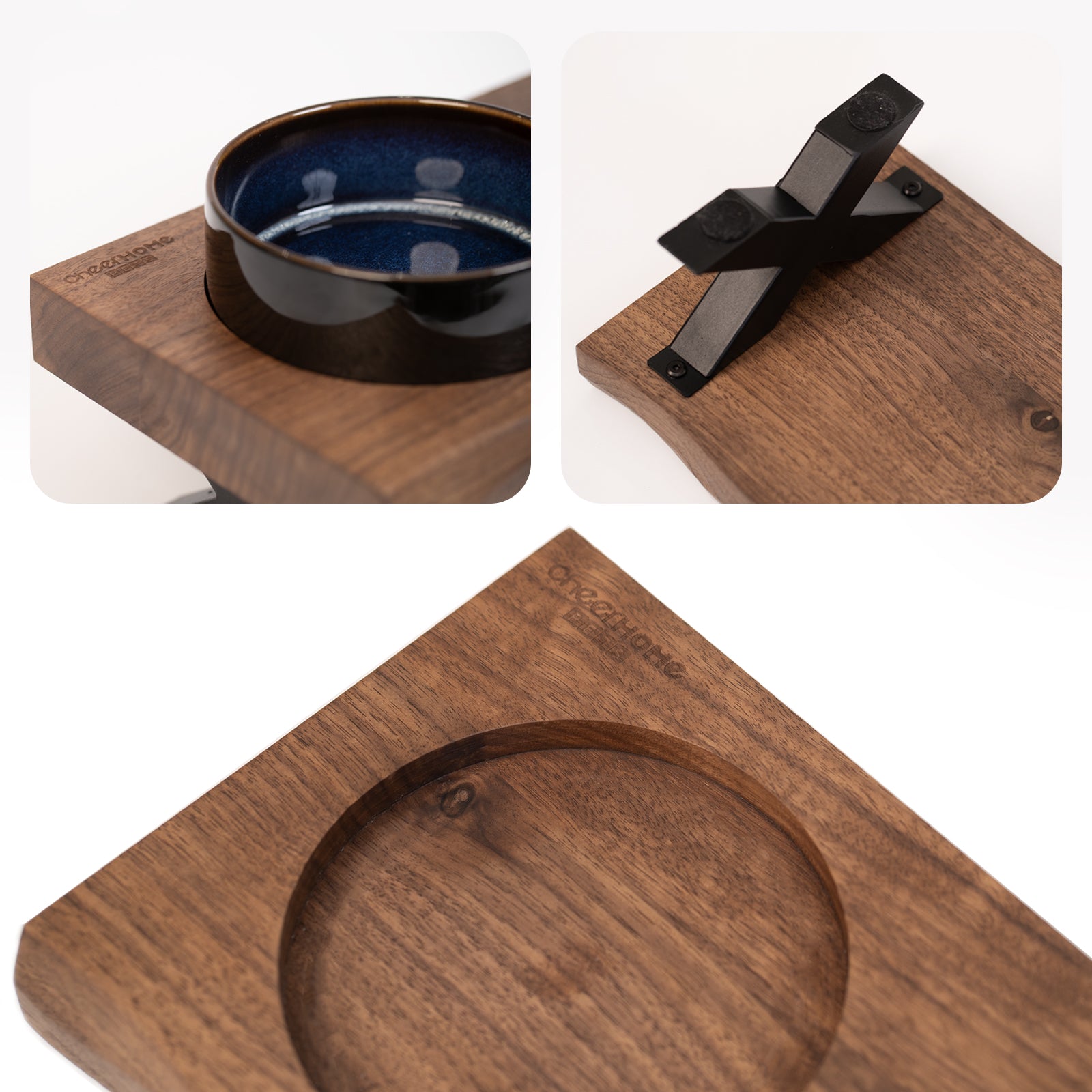 Raised Cat Ceramic Bowls for Small and Medium Dog, Solid Wooden Dog Food Bowl with Stand, Food Feeding Dishes Water Bowl for Cats and Puppy