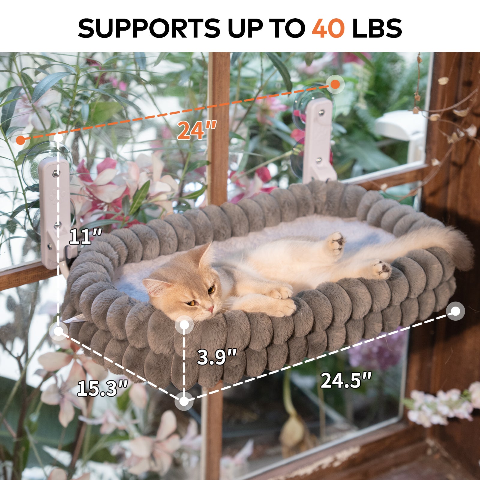 Cat Window Perch for Indoor Cats Hammock for Window with Reversible Cushion, Foldable Cat Window Bed for Large Cats and Kittens