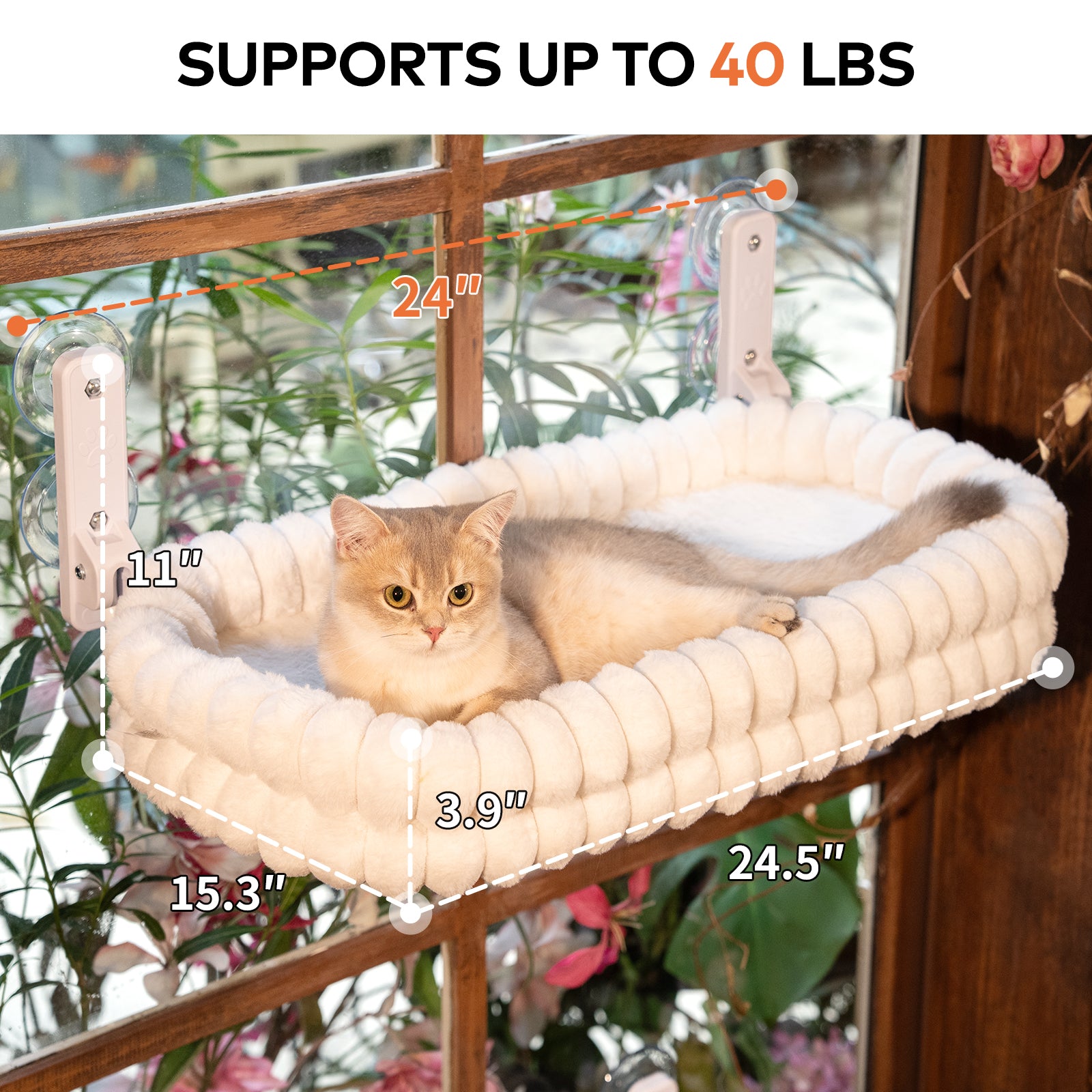 Cat Window Perch for Indoor Cats Hammock for Window with Reversible Cushion, Foldable Cat Window Bed for Large Cats and Kittens