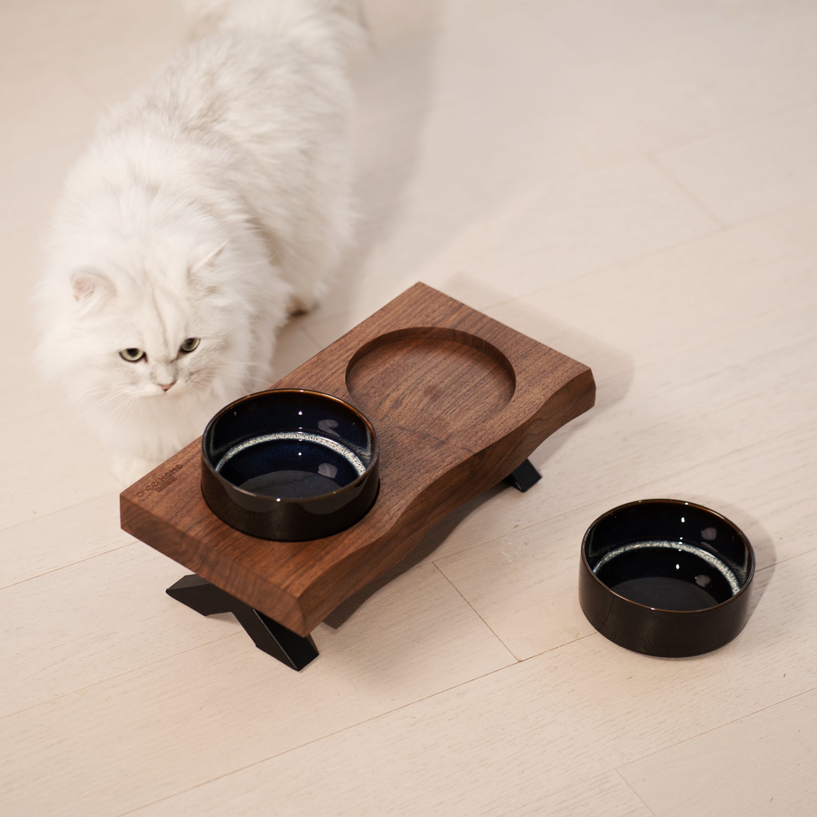 Raised Cat Ceramic Bowls for Small and Medium Dog, Solid Wooden Dog Food Bowl with Stand, Food Feeding Dishes Water Bowl for Cats and Puppy