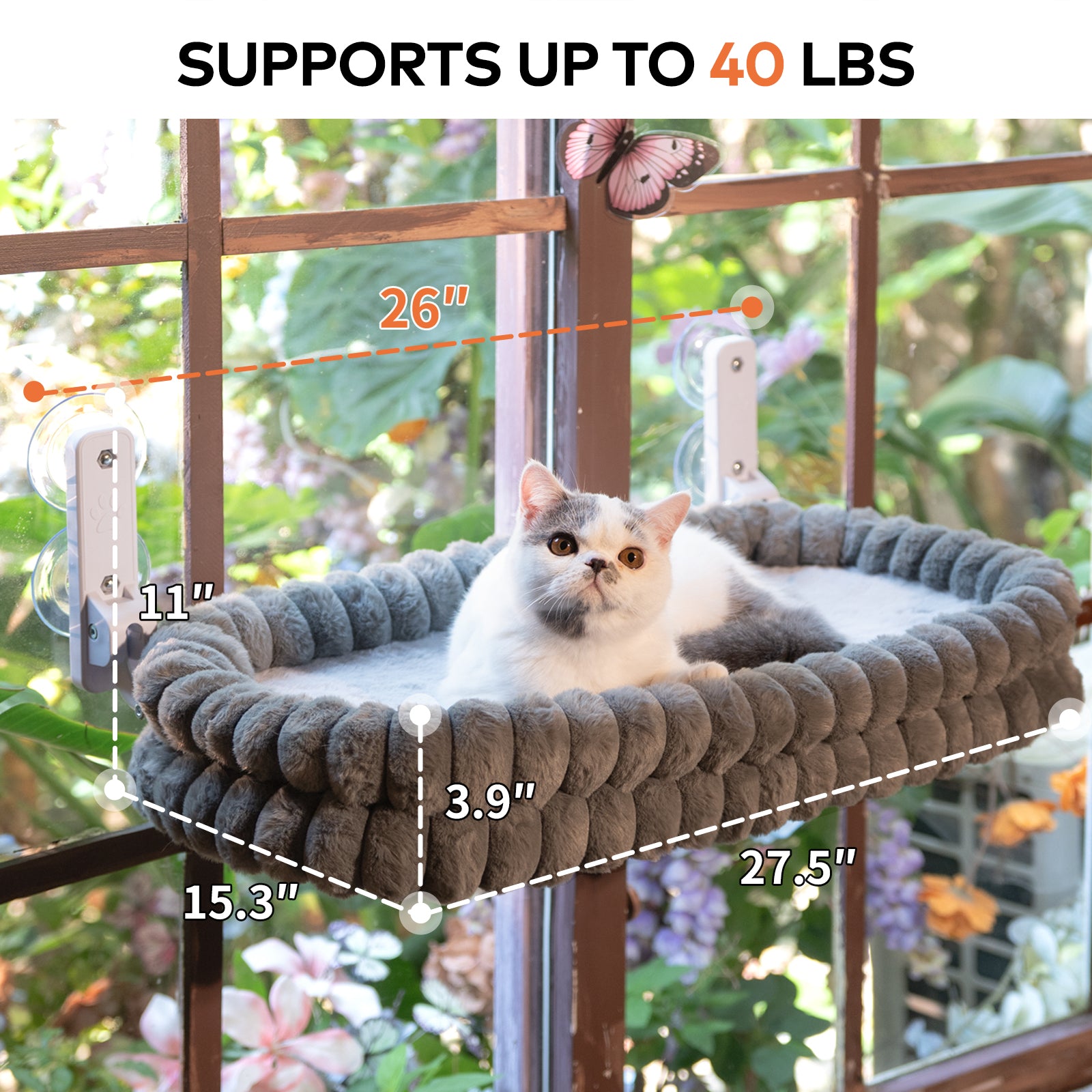 Cat Window Perch for Indoor Cats Hammock for Window with Reversible Cushion, Foldable Cat Window Bed for Large Cats and Kittens