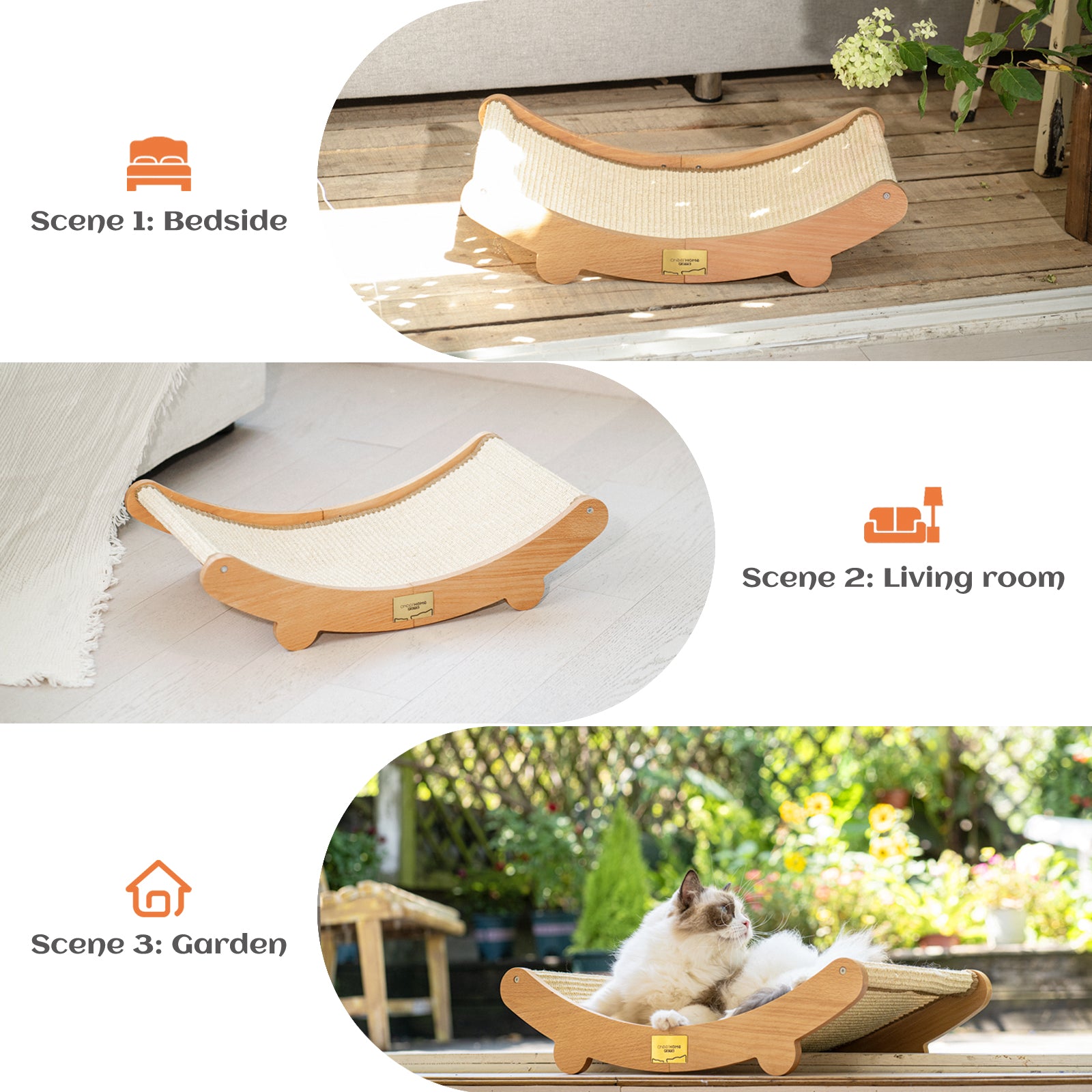 Sisal Cat Scratcher Bed for Indoor Cats Hammock for Scratching Pad Cat Chair Natural Sisal Scratch Post for Large Cats Scratcher Lounge, Wooden Cat Furniture