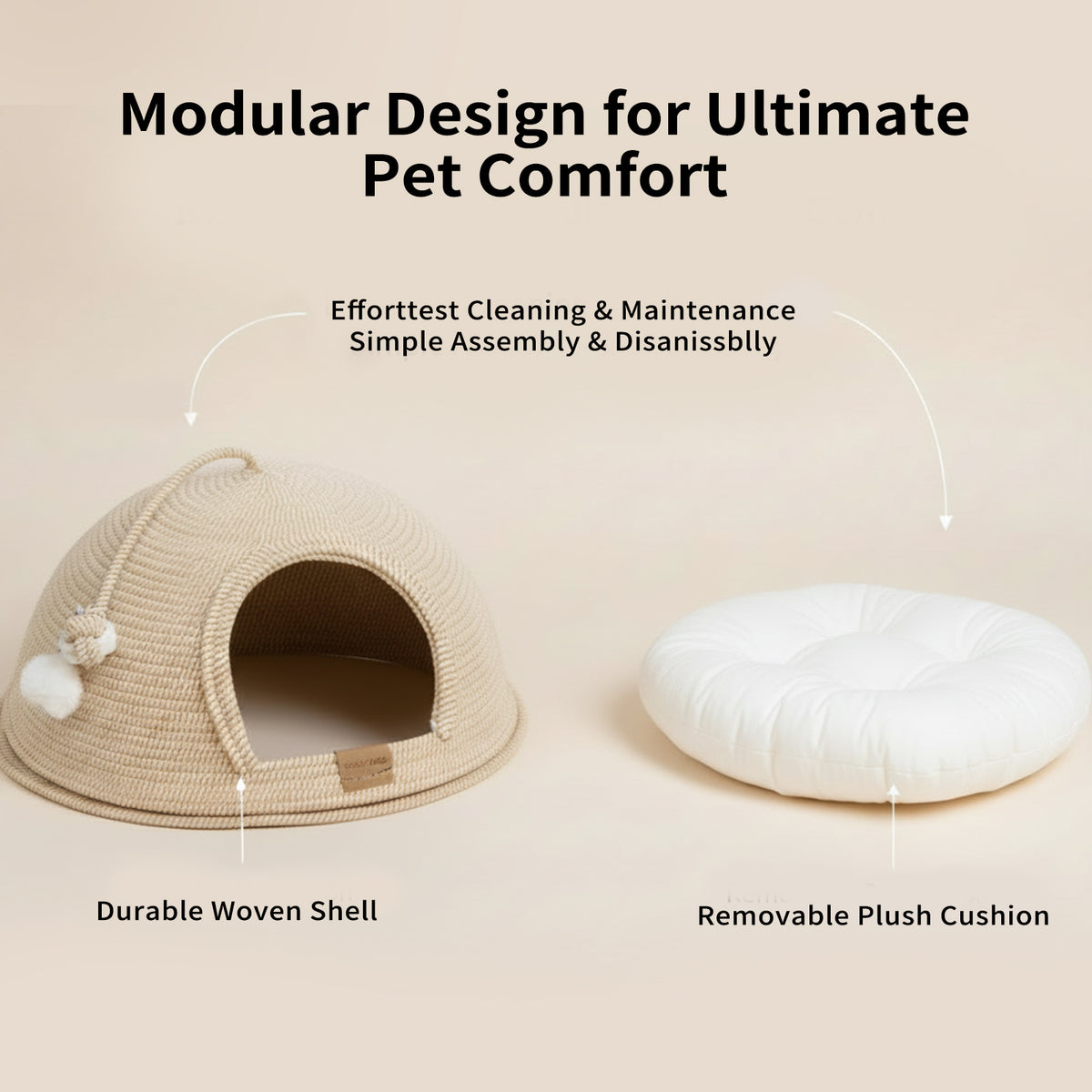 CheerPals Cat Cave Bed with Cushion, 21*21in All-Season Large Cats House Tent with Toy Ball for Indoor