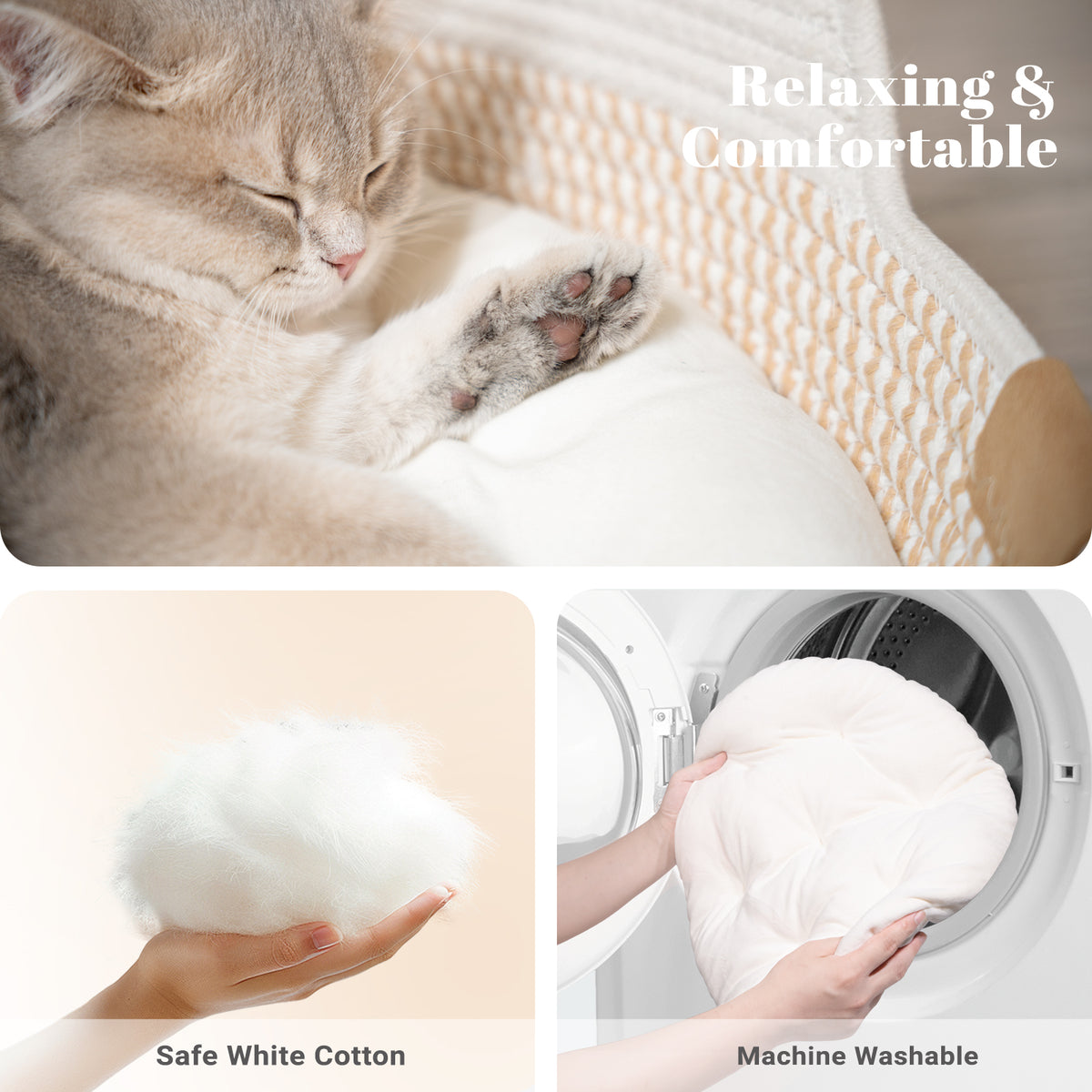 CheerPals Handwoven Cat Basket Bed Cooling for Indoor Cat with Cushion