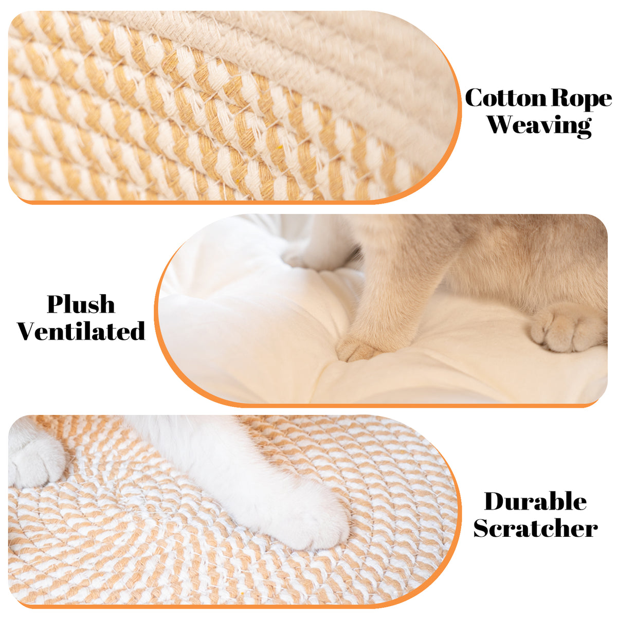 CheerPals Handwoven Cat Basket Bed Cooling for Indoor Cat with Cushion