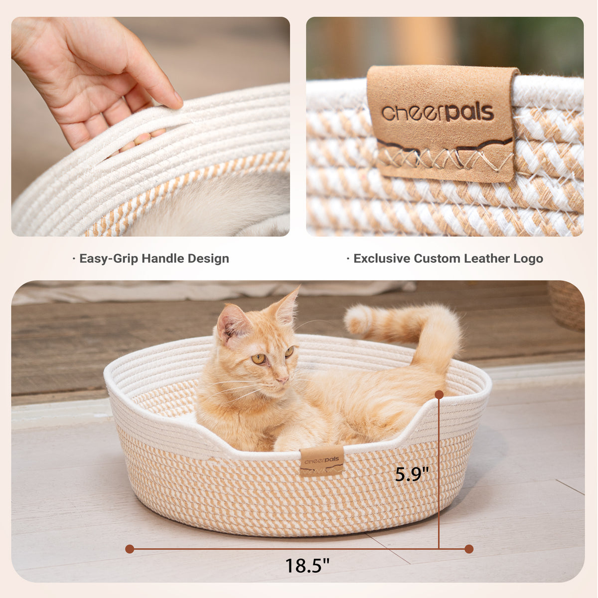 CheerPals Handwoven Cat Basket Bed Cooling for Indoor Cat with Cushion