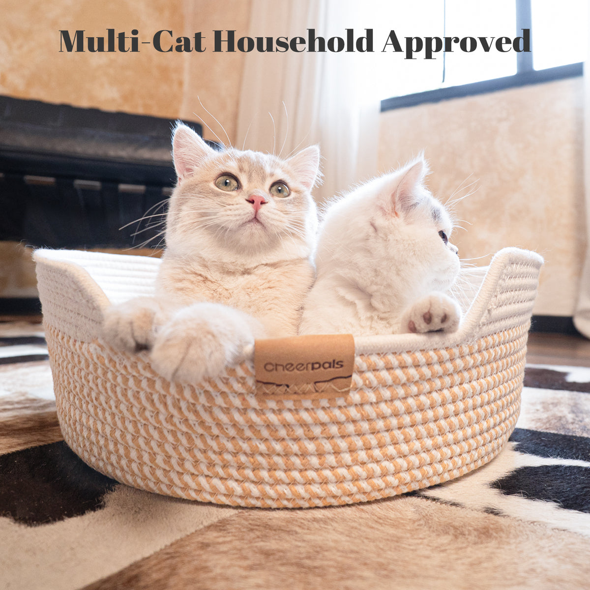 CheerPals Handwoven Cat Basket Bed Cooling for Indoor Cat with Cushion