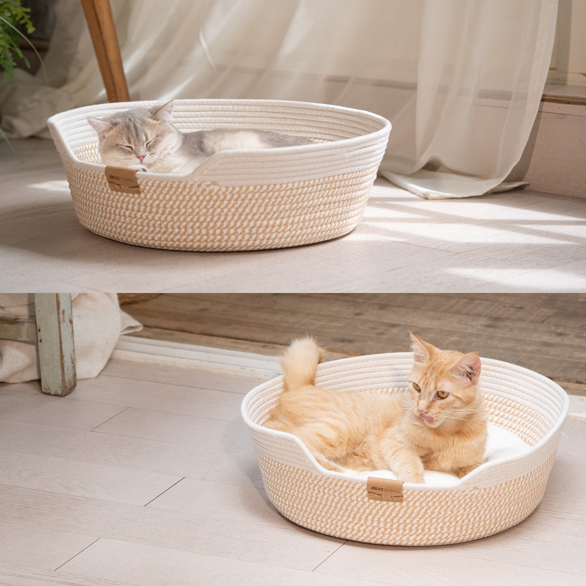 CheerPals Handwoven Cat Basket Bed Cooling for Indoor Cat with Cushion