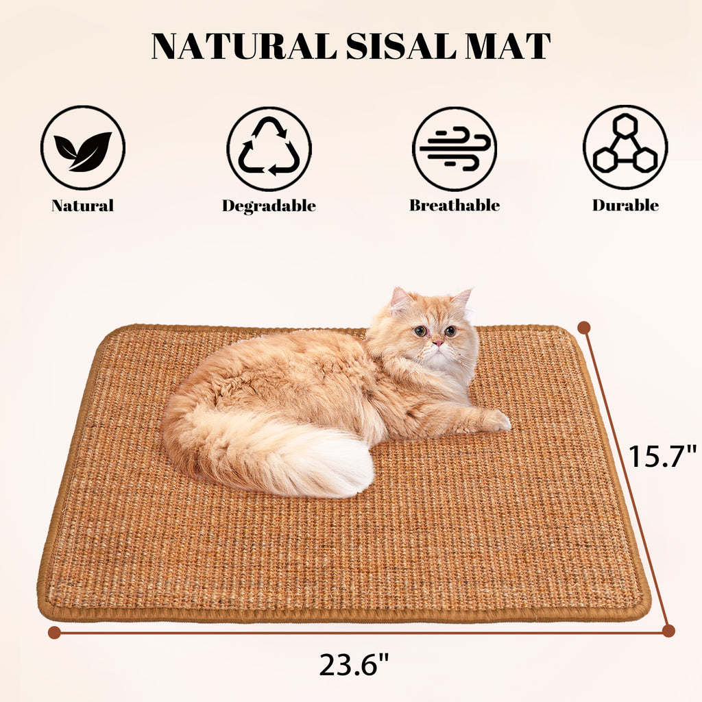 CheerPals Cat Scratcher Mat, 23.6 X 15.7 Inch Sisal Cat Scratch Pad, Furniture Protection Scratching Board, Brandy